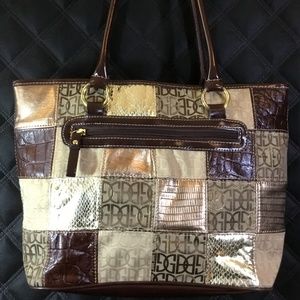 Giani Bernini Brown/Gold Patchwork Tote Bag